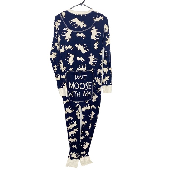 Adult Size M Lazy One Navy Blue Don't Moose With Me Union Suit One Piece Pajamas - Picture 7 of 7